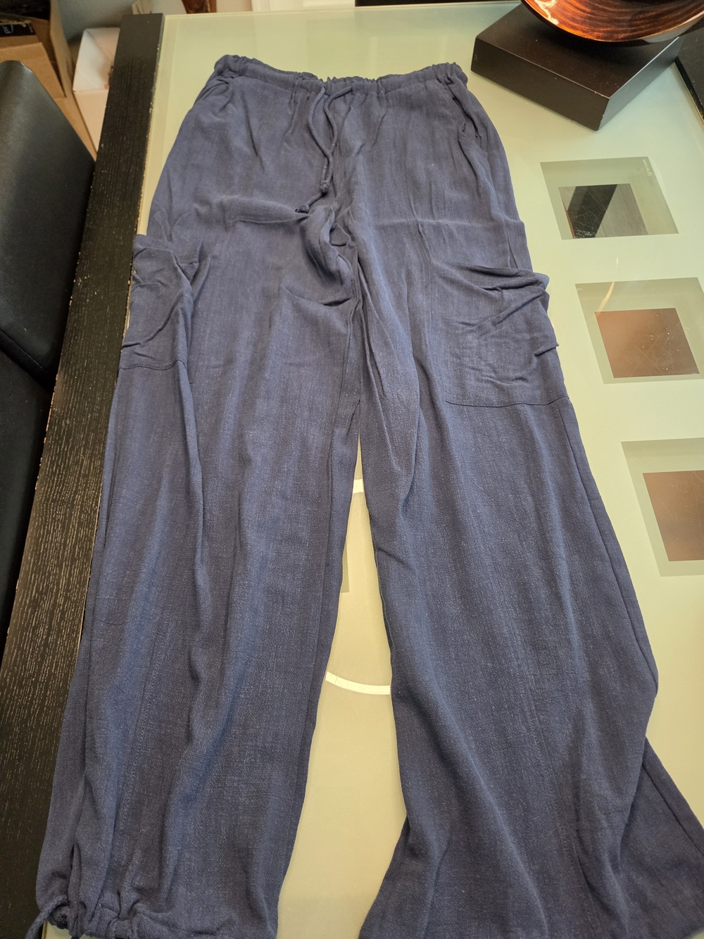 Double Zero Wide Leg Navy Blue Drawstring Pants